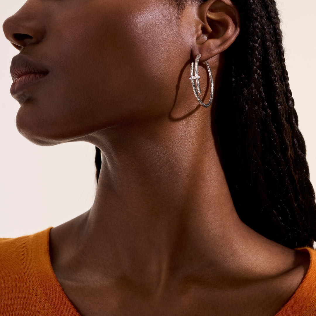 Spear Hoop Earring, Silver, Diamonds,Â 40MM