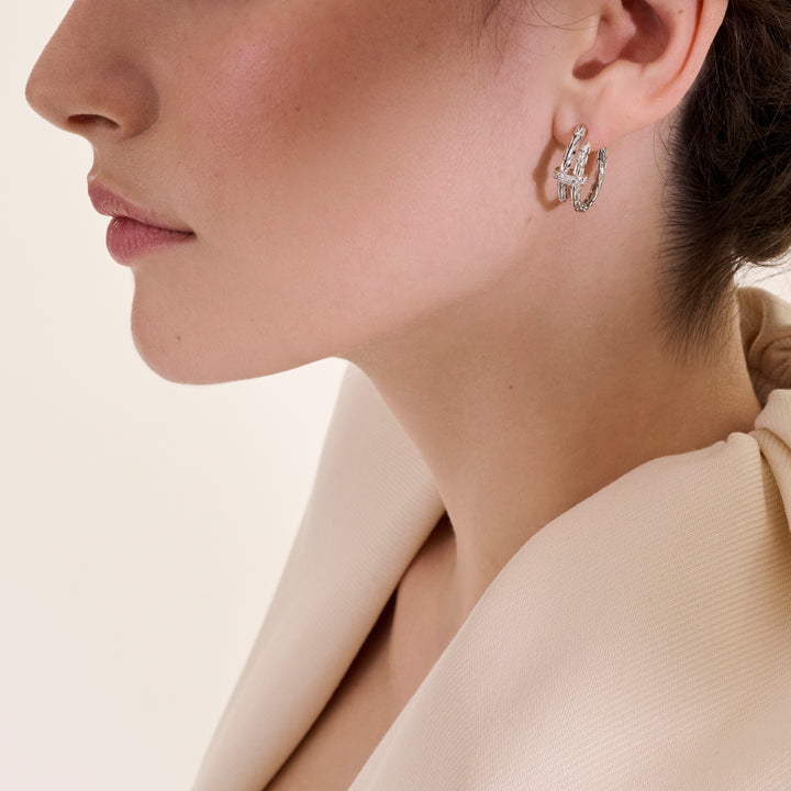 Spear Hoop Earring, Silver, Diamonds, 22.5MM