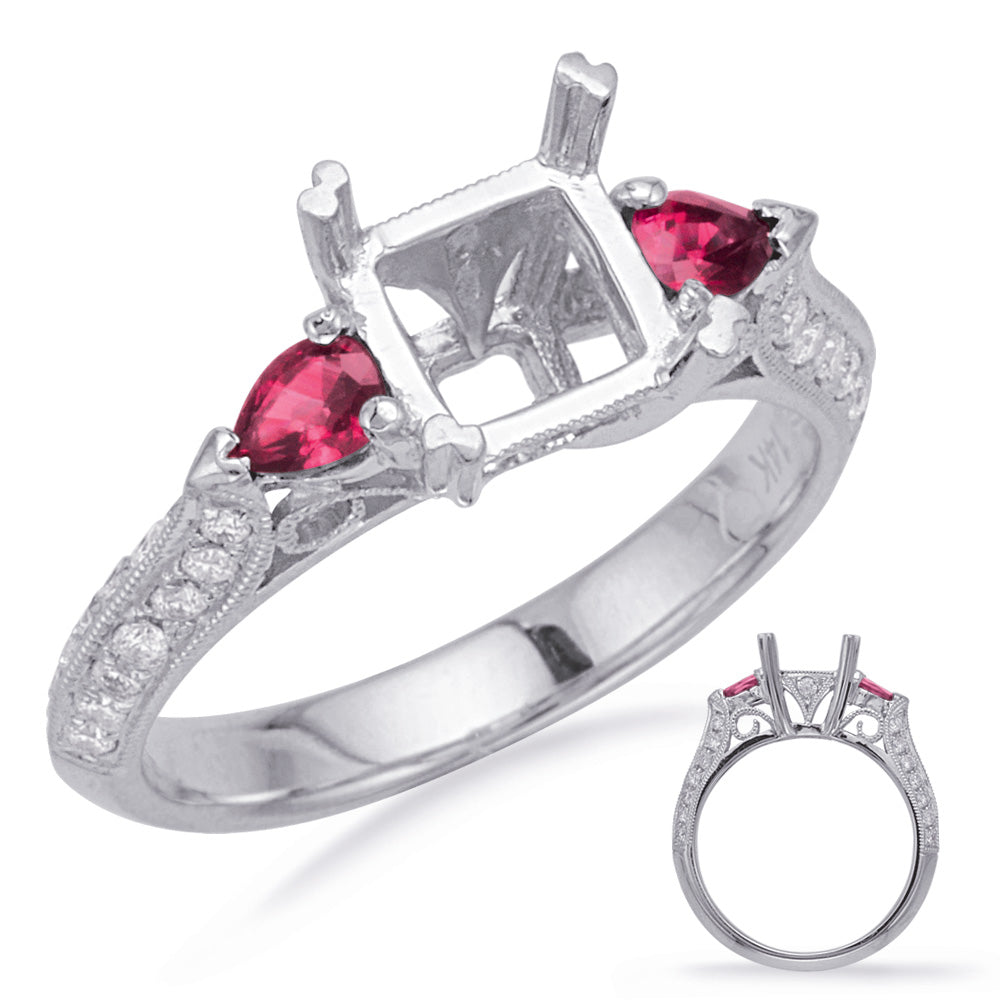 White Gold Ruby & Dia Engagement Ring