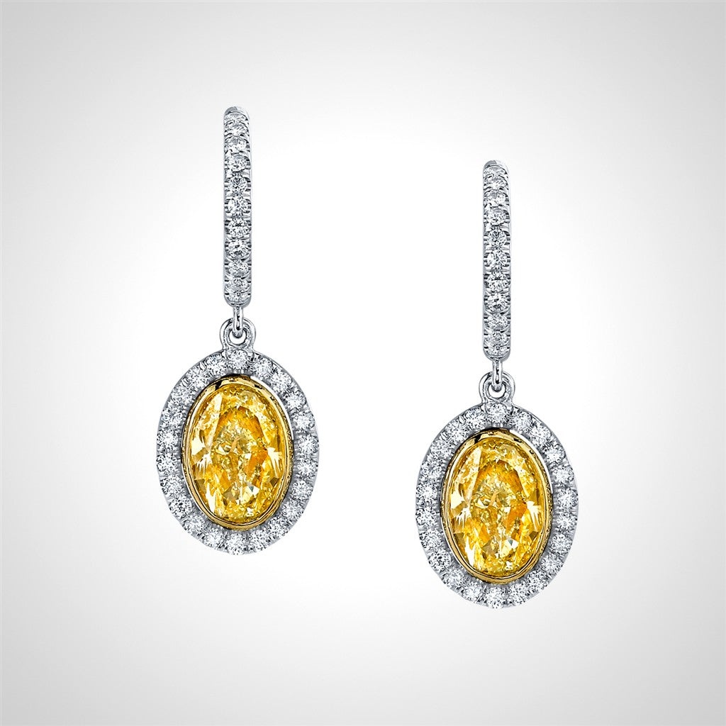 18K White Gold Oval Yellow Diamond Earrings