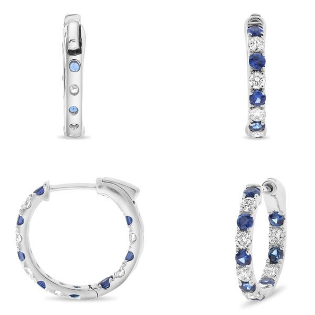 14K White Gold 1.17ct Sapphire and Diamond Hoop Earrings