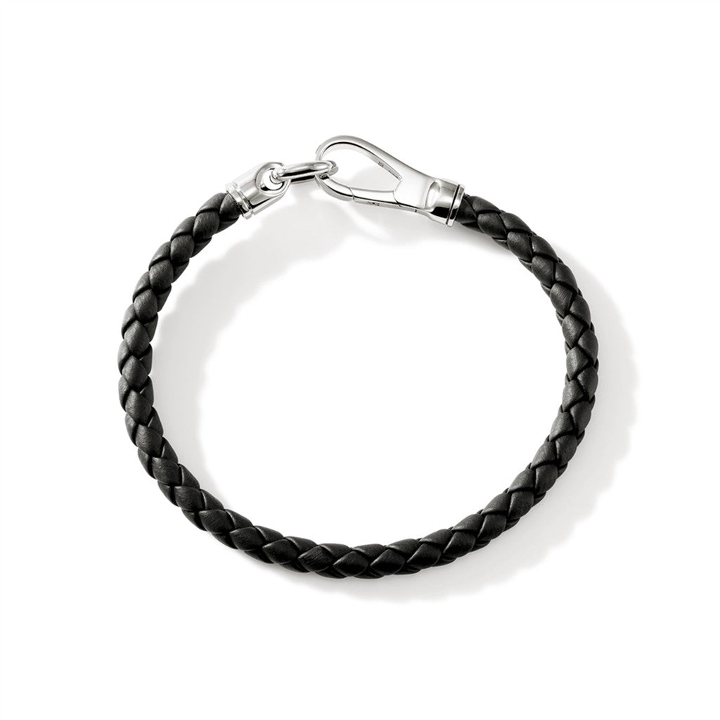 Hook Clasp Bracelet, Leather, Silver, 5MM