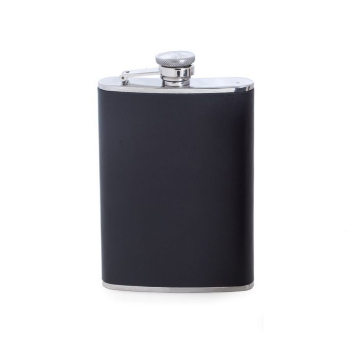 8 oz. Stainless Steel Black Leather Flask