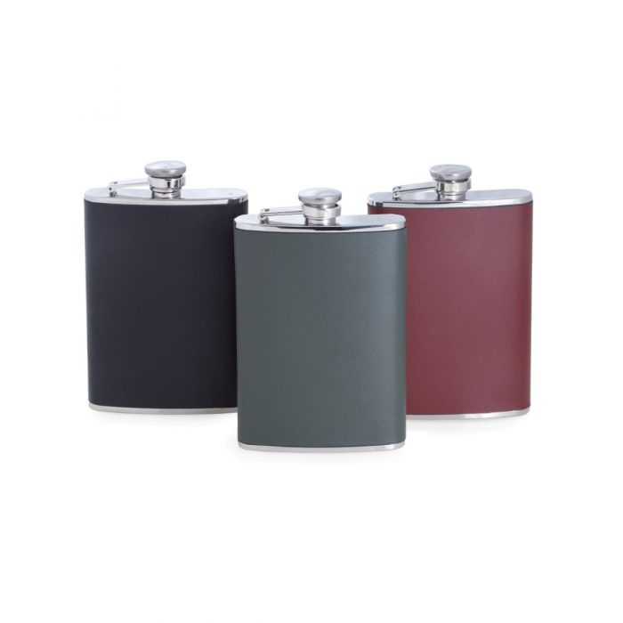 8 oz. Stainless Steel Black Leather Flask