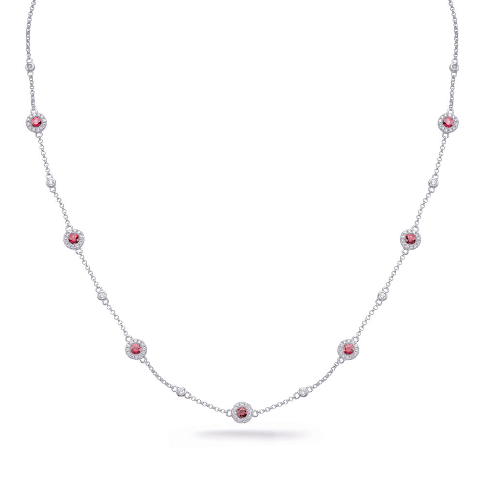 White Gold Ruby & Diamond Necklace