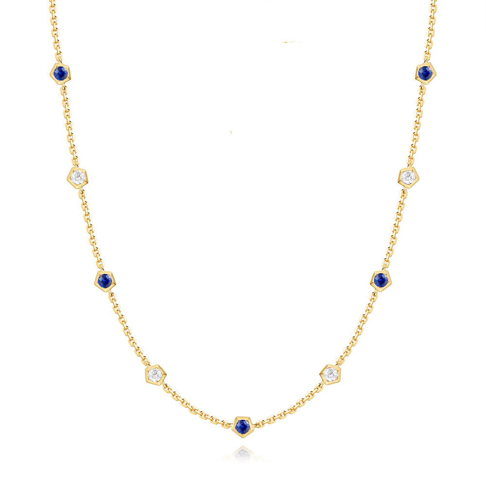 Yellow Gold Sapphire & Diamond Necklace