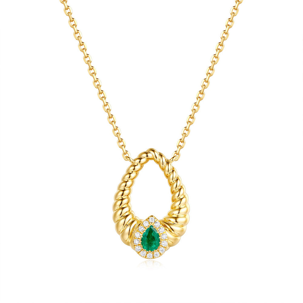 Yellow Gold Diamond  & Emerald  Necklace