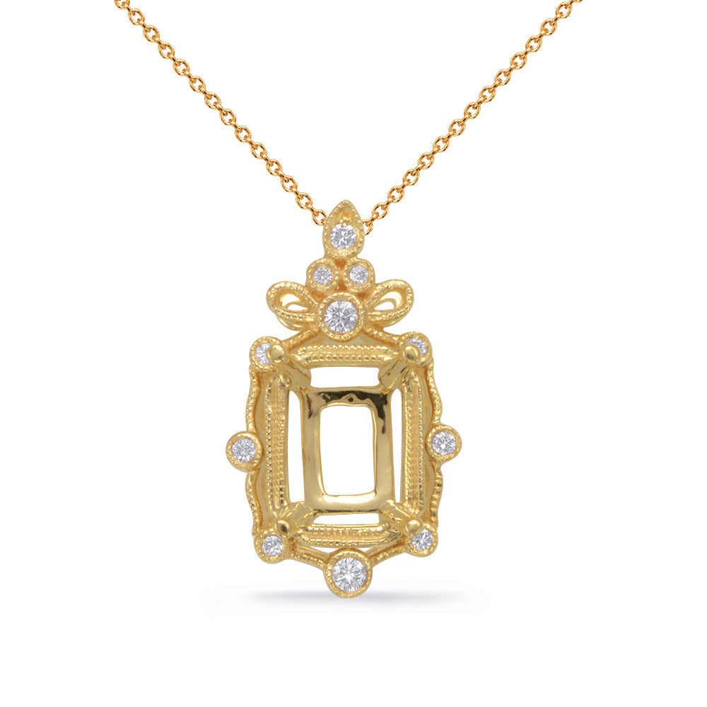 Yellow Gold Diamond Pendant 7x5ec Center