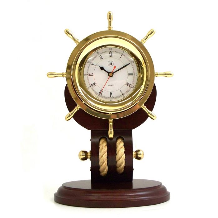 Lacquered Brass Ships Wheel Quartz Clock