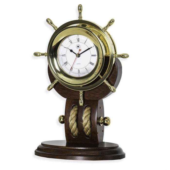 Lacquered Brass Ships Wheel Quartz Clock