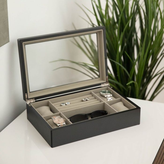 Matte Black Wood Valet and Watch Box