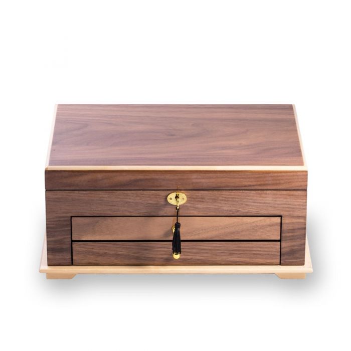 "Walnut" Lacquered Wood 3 Level Jewelry Box