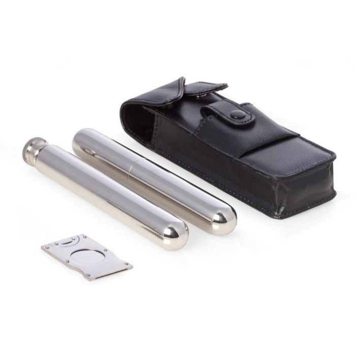 Stainless Steel 2 oz. Flask, 50 ga. Cigar Tube