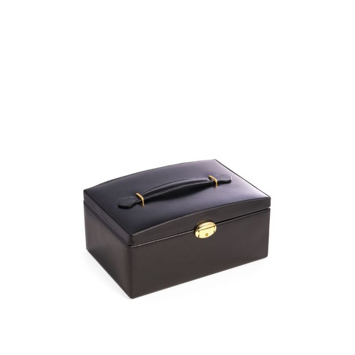 Black Leather 2 Level Jewelry Box with 3 Drawers