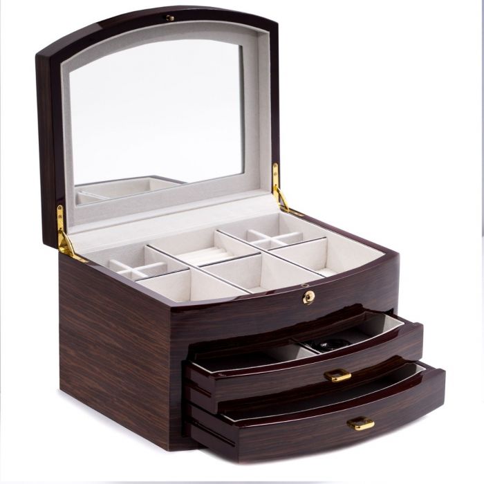 Lacquered Ebony "Zebra" Wood Jewelry Box