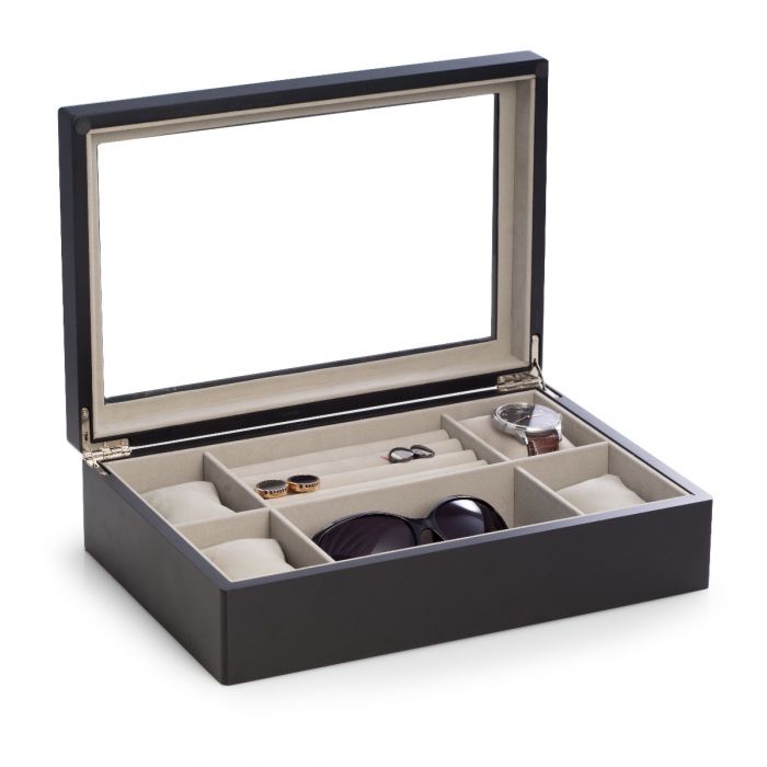 Matte Black Wood Valet and Watch Box